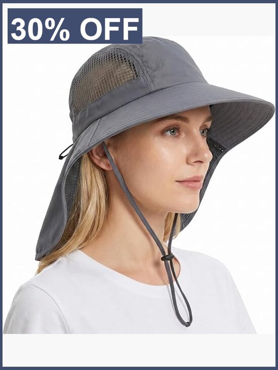 Foldable Wide Brim Sun Hat with Neck Flap, Ponytail Hole, UPF 50+, Adjustable main image 5